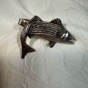 Vintage Trout Bass Fish Tie Clip signed Jolle Figural Trout Pin 50's